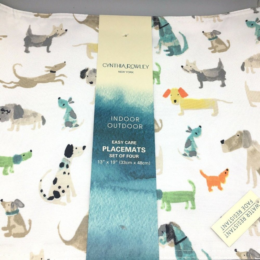 x4 Cynthia Rowley Watercolor Dog Placemat Set Dachshund Blue Green Yellow 13x19